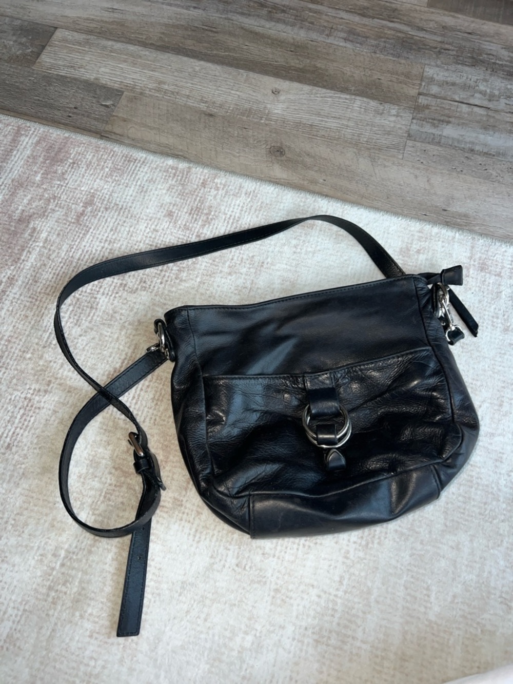 Pulicati Italian Black Leather Shoulder Bag - Women's Crossbody